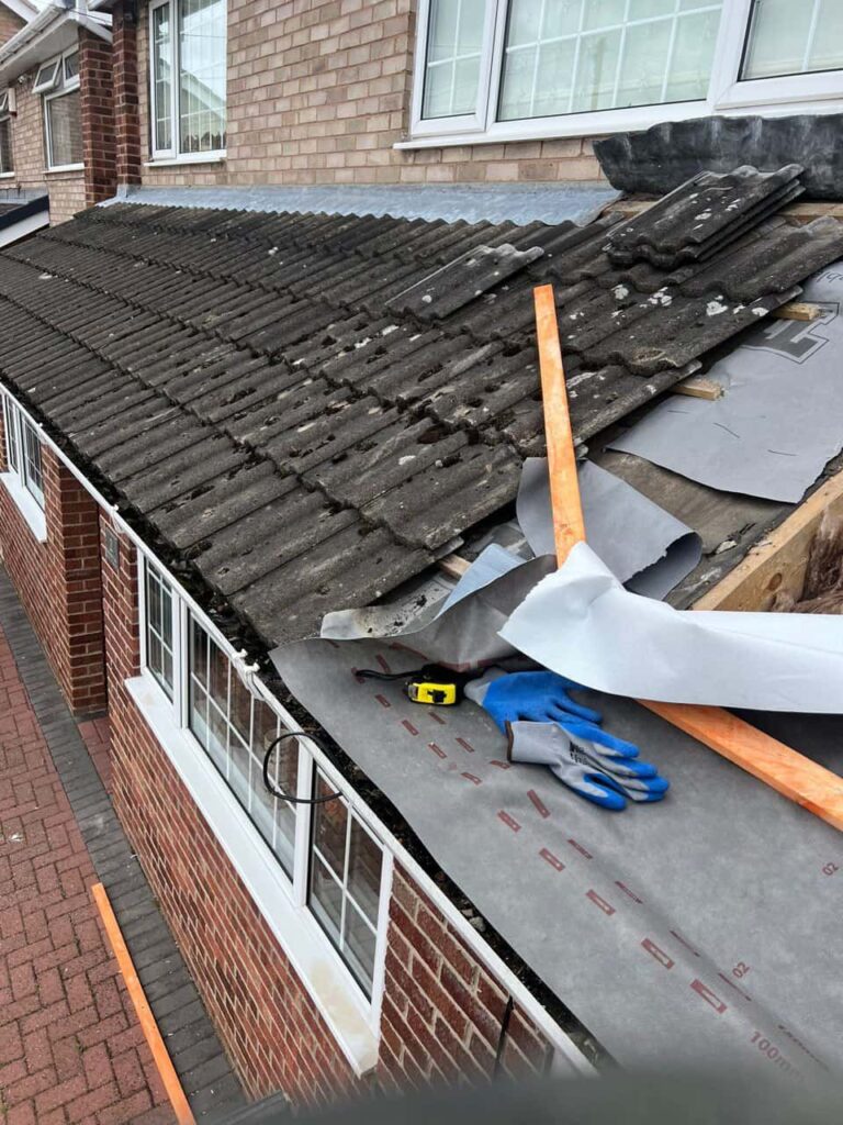This is a photo of a pitched roof which is being repaired. The existing roof was leaking badly. Works carried out by TRP Roofing Hessle